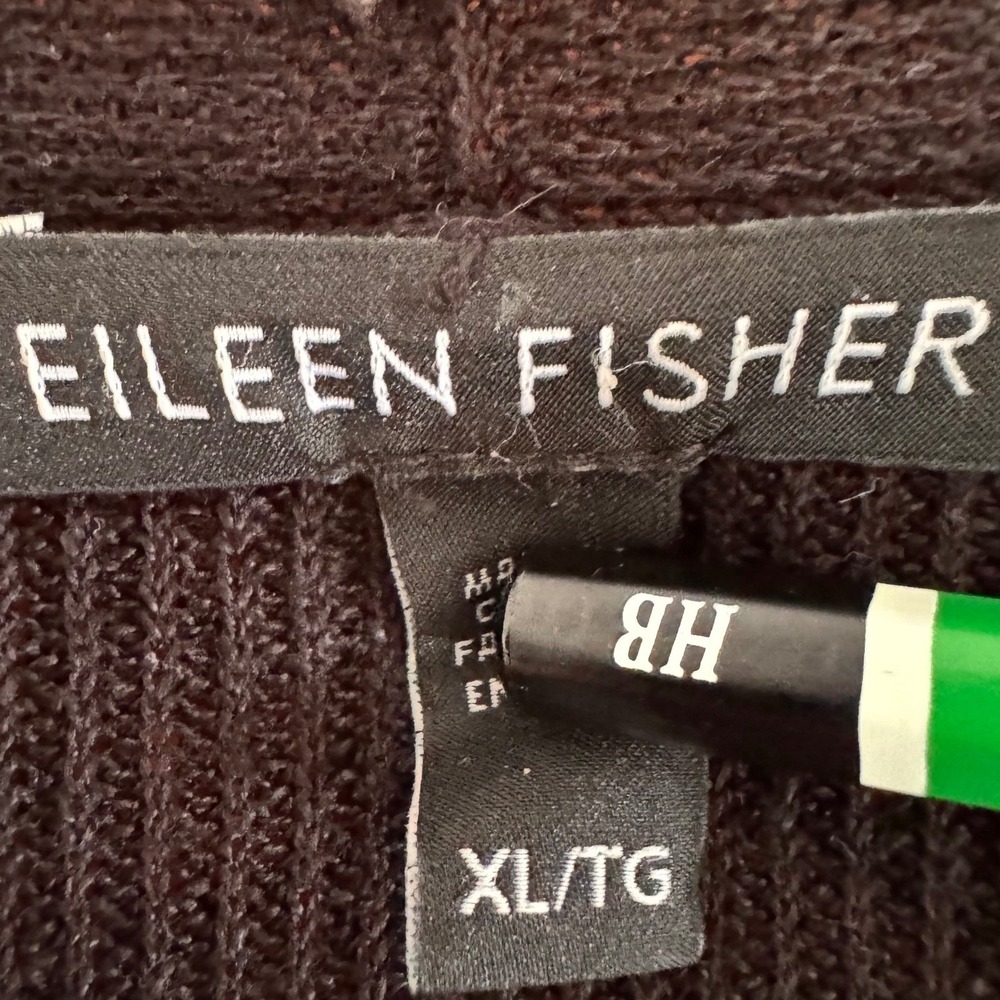Eileen Fisher XL Black Organic Linen Ribbed Duster Cardigan Long Open Front - Picture 5 of 6